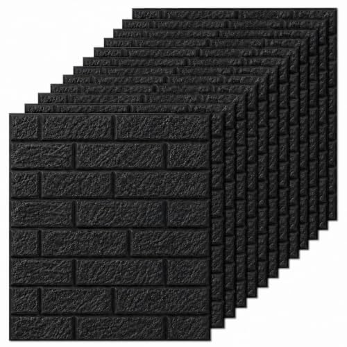 Image of 3D Brick Wallpaper for Wall | Self Adhesive PE Foam DIY Panel | Peel & Stick Decor for Home, Living, Bedroom & Office (70 x 77 cm, Appx 5.8 Sq Ft) (15, Black)