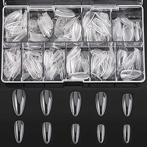 Acrylic Nail Tips – 100pcs Clear False Nails Tips Full Cover Nails with Case for DIY Nail Art, 10 Sizes (ALMOND SHAPE)