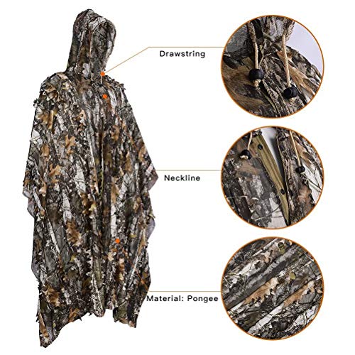 Tongcamo Hunting Ghillie Suit Poncho 3D Bionic Leafy Camouflage Clothing for Jungle Hunting, Wildlife Photography, Bird Watching,Halloween, Shooting
