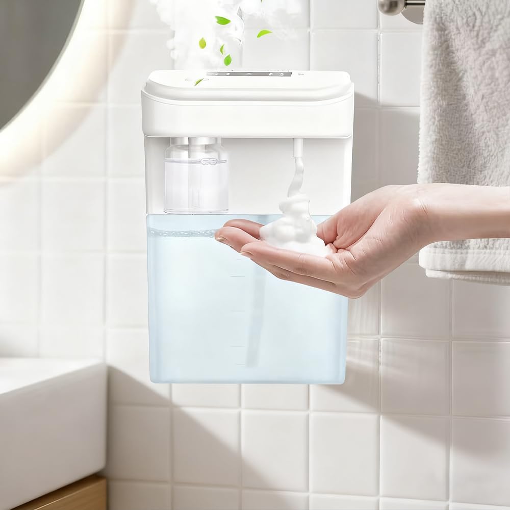 Automatischer Schaumseifenspender, Automatischer Sensor 2 in 1 Aromatherapie Seife Handseifenspender, Wandmontage für Badezimmer, Küche, Empfindliches Beige, Haustier, Weiß