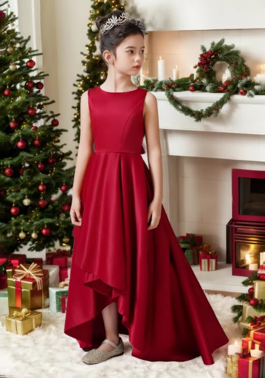 dideyttawl Satin Hi-Lo Formal Dress for Girls 4-16 Sleeveless A Line Quinceanera Dresses Flower Girl Dresses for Wedding2