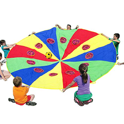 Sonyabecca Parachute 12 Foot for Kids with 12 Handles and Holes,Play Parachute Tent