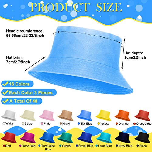 48 Pieces Bucket Hats Unisex Cotton Wide Brim Sun Bucket Hat Summer Fisherman Cap For Men Women Teens Outdoor Travel Beach Vacation Accessory, 16 Colors Colorful #TOP1