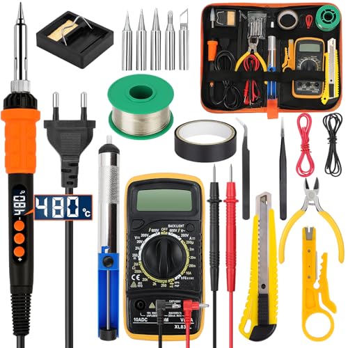 20PCS Fer à Souder Kit, 90W Kit de Soudure Precision Numérique Souder 180℃~480℃ Température Réglable, Souder Électrique avec 5 Pointes de Soudage,...