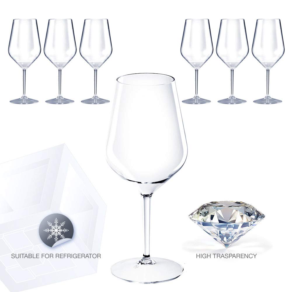 Weingläser aus Kunststoff bruchsicher Weinbecher Sektgläser Plastik Transparent 47 cl. Set 6 Stück