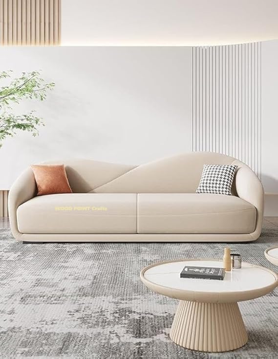 3 Seater Teak Wood Sofa Set Roll Arm Modern Classic Chesterfield for Living Room Office & Lounge, Bedroom. (Beige)-image-40