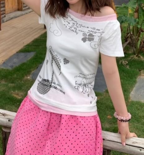Image of Kawaii Cutecore Harajuku Y2k 2000s Tops Summer Preppy Aesthetic Alt Goth Emo Short Sleeve Graphic Tees