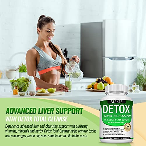 Detox Cleanse Liver Support & Repair Formula - Liver Cleanser Natural 5 Day Detox, Support Digestion System, Flush Toxins & Urinary Tract, Milk Thistle Extract 25+ Herbs, 60 Capsules, Toplux Nutrition - Image 6