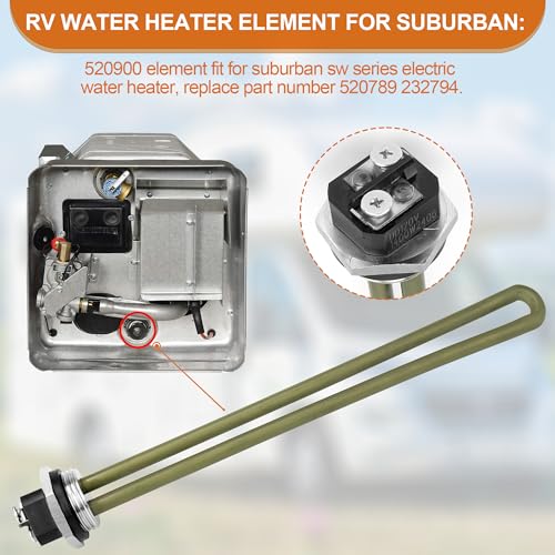 Image of 520900 RV Water Heater Element for Suburban SW Series Electric Water Heater, 520789 232794 Heating Element Replacement RV Water Heater Parts SW12DE, SW10DE etc Water Heater- 1440W 120V RV Element