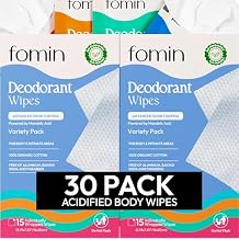 FOMIN Acidified Travel Deodorant Wipes For Women & Men - 30 Count - Variety Pack - pH Balanced, Mini Deodorant Travel Size Wipes - Plastic-Free, Individually Wrapped Underarm Body Wipes