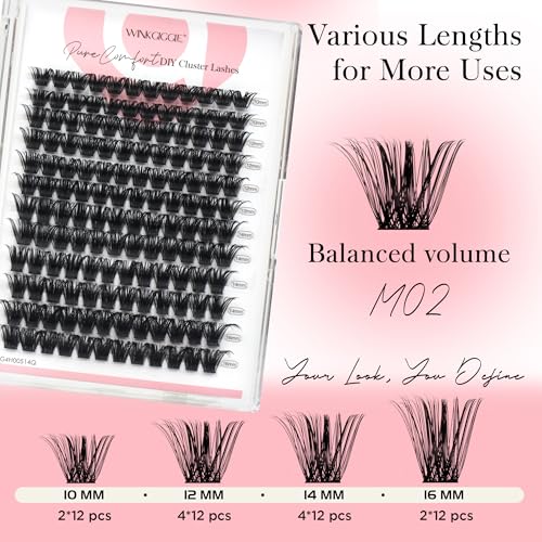 Image of Lash Clusters Volume Wispy Eyelash Clusters, 10-16mm D Curl Natural Lashes Clusters, DIY Individual Lash Extensions with Soft Ultra-thin Band, 144pcs (M02)