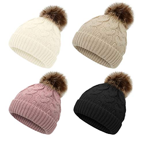 Image of American Trends Baby Girl Hats Infant Baby Beanie Winter Hat Pom Pom Warm Toddler Boys Beanies Kids Cap