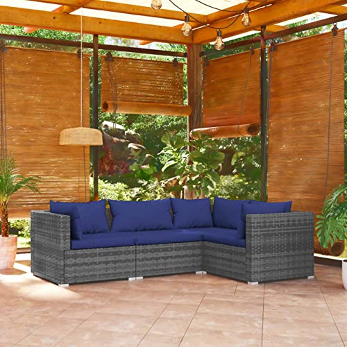 Gecheer Juego de sofás modulares de jardín para exterior de ratán sintético con cojines, juego de sofás de jardín de exterior, salón de exterior, sofá modular, sofá con chaise longue, salón de jardín