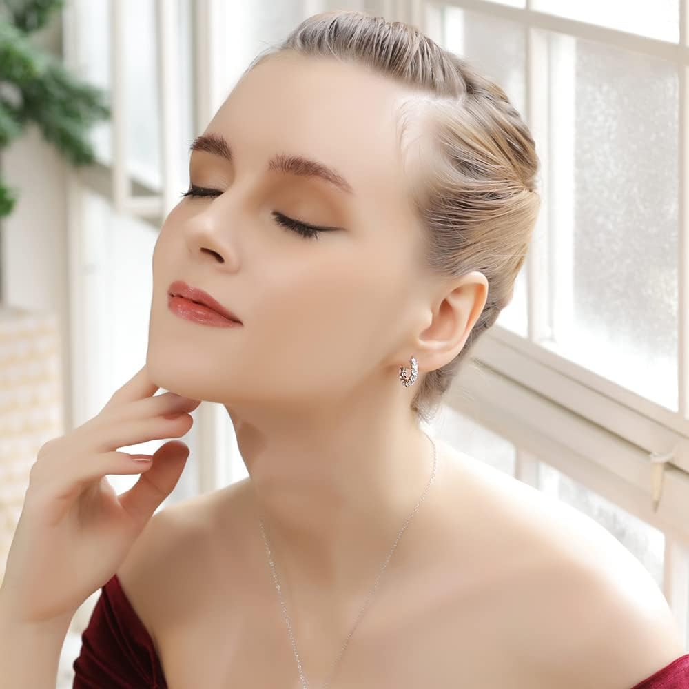 Sterling Silver 16mm Round AAA Cubic Zirconia Huggies Bridal Jewelry CZ Small Hoop Earrings for Women with Gift Box