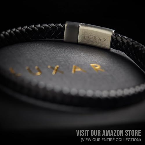 Miniatura 7 de LUXAR Mens Genuine Leather Bracelet Interwoven Black Leather Bracelets with Brushed Stainless Steel Clasp Minimalist, Designer Jewelry for Men