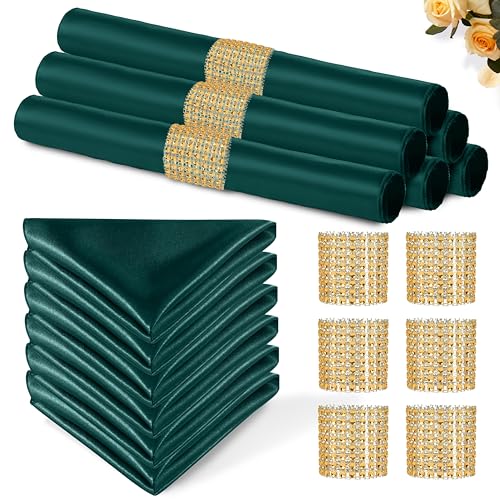 Eychei 100 Pack Dark Green Satin Napkins and...