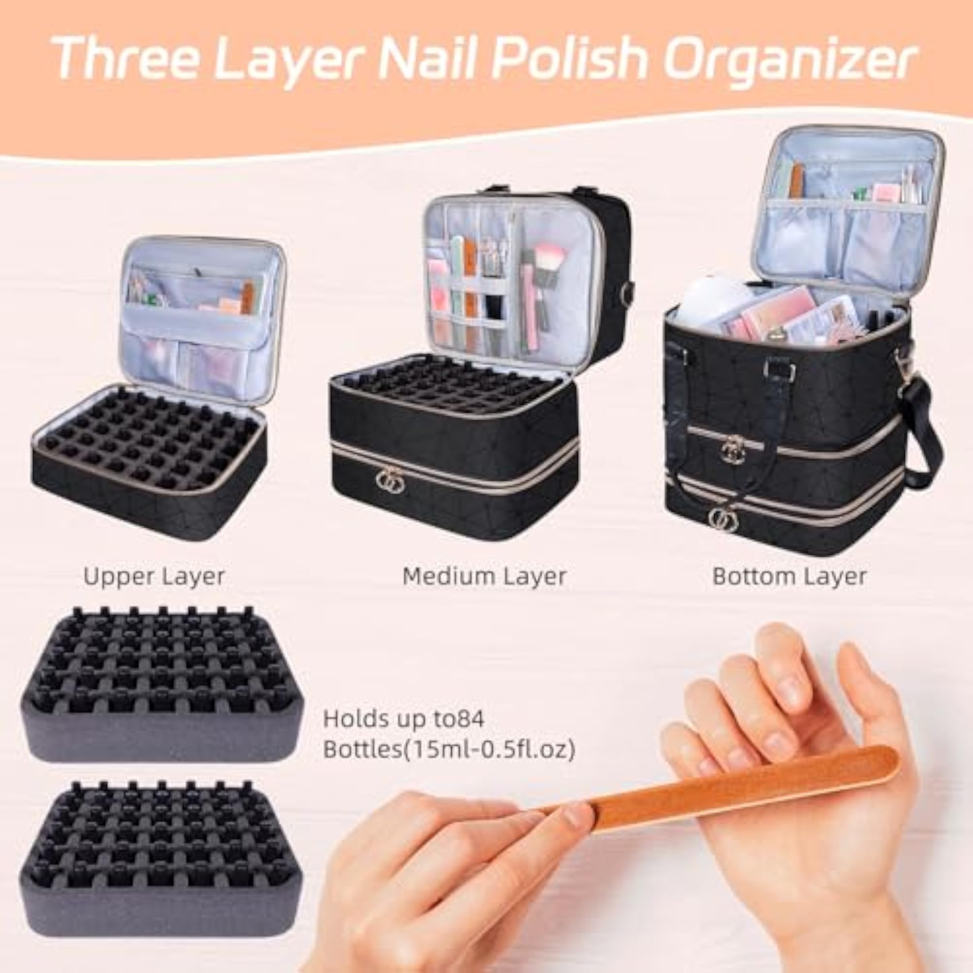 Nail Polish Organizer Bag, Black, X Large