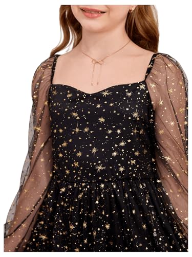 WDIRARA Girl's Polka Dots Mesh Puff Long Sleeve Ruffle Hem A Line Dress4