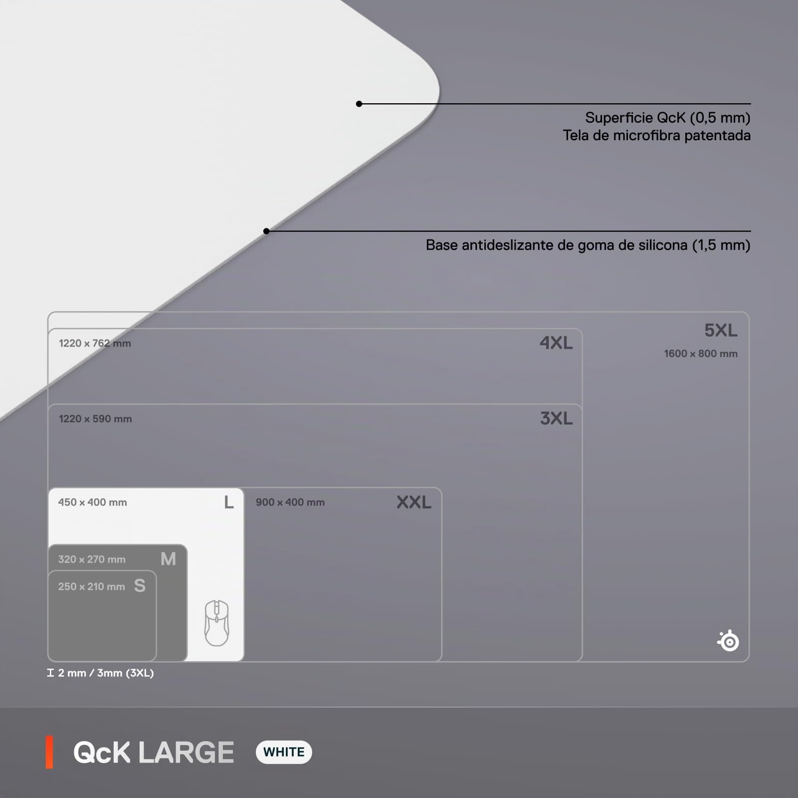 SteelSeries QcK Alfombrilla Gaming Grande - Blanco - Base Antideslizante - Seguimiento y Estabilidad Top - Optimizada para sensores - 450mm x 400mm - FPS, MOBA, RTS, MMO