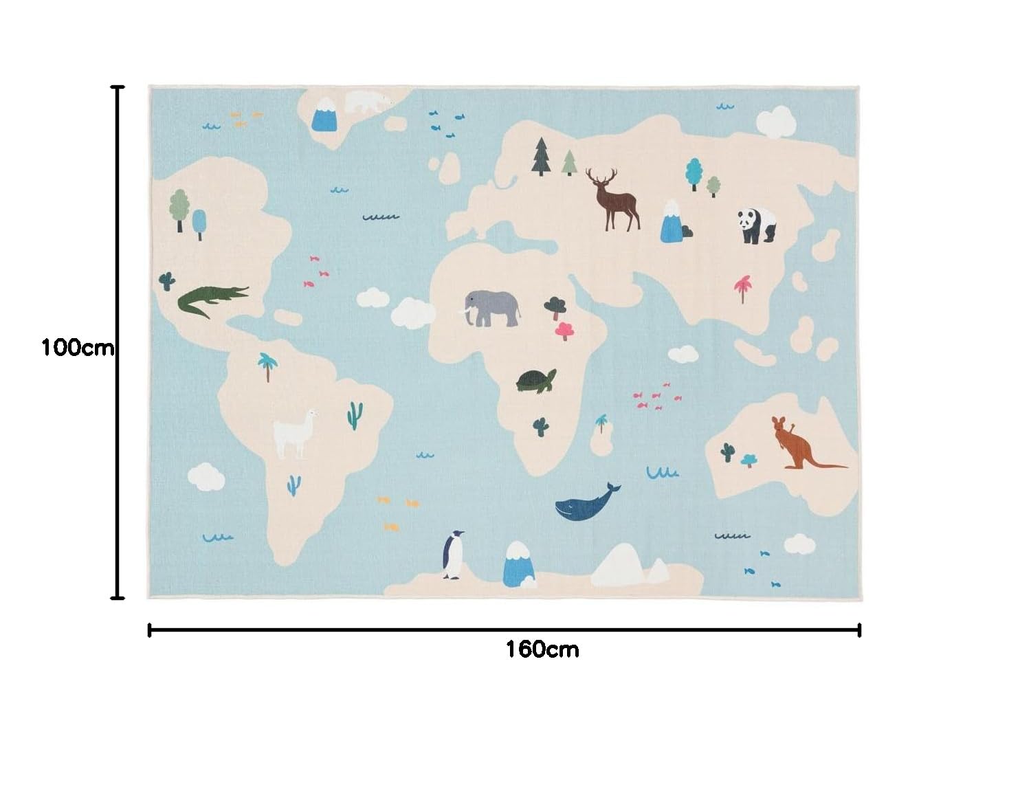 RugVista World Map, Alfombra Infantil, Modernas Niños, 100 x 160 cm, Rectangular, Pelo Corto, Cuarto del bebé, Lavado a máquina, Sin Productos químicos peligrosos, Claro Azul/Beige
