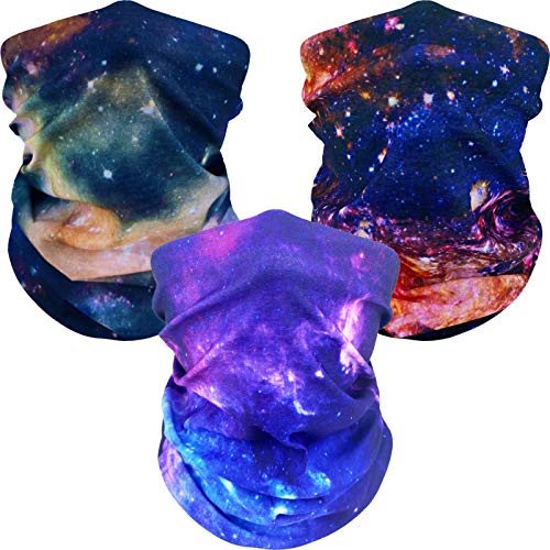 3 Pcs Cooling Neck Gaiter Bandana Face Gaiter Face Cover Balaclava Scarf Wrap (Galaxy Style)