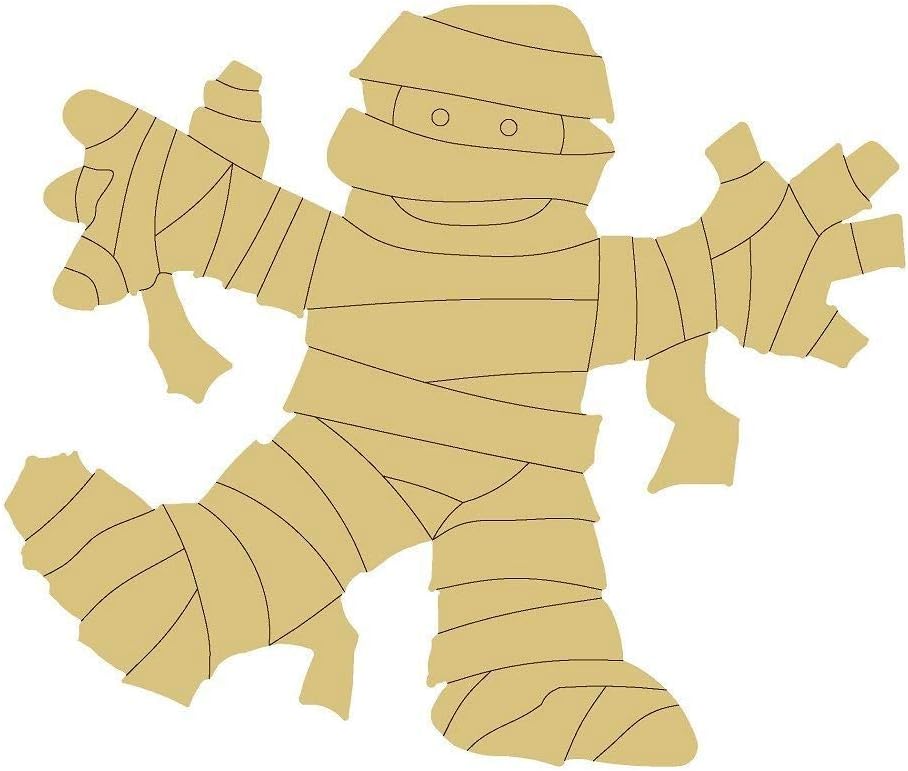 Mummy Design by Lines Cutout Unfinished Wood Halloween Decor Fall Party Door Hanger MDF Shape Canvas Style 1 Art 1 (24")