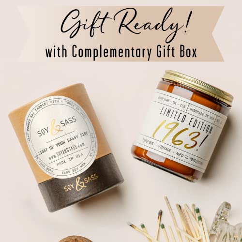 60Th Birthday Gifts For Women - 'Limited Edition 1963' Soy Candle, W/Champagne On Ice I 60 Birthday Gifts For Women I 1963 60Th Birthday Gift Ideas I 9Oz Reusable Jar, 50Hr Burn, Made In Usa #TOP5