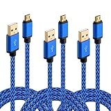 Micro USB Cable, HI-CABLE Fast+ 3 pack 6ft Quick Speed Braided Long Charging Cord For Samsung Galaxy S7 S6 Edge Plus, Note 4/ 5,S4 S5 Active, Tab A S/ S2 Pro, PS3/ 4, Android Phone Gold-Plated (Blue)