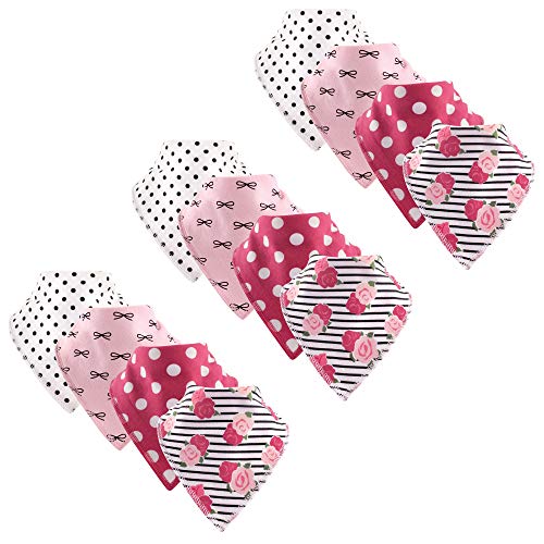 Hudson Baby Unisex Baby Cotton Fleece Bandana Bibs, Roses And Bows 12-Pack, One Size