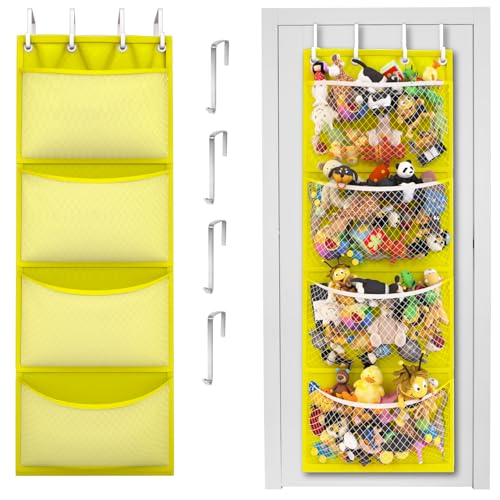 Honeyera Storage for Stuffed Animal - Over Door Organizer for Stuffies, Baby Accessories, and Toy Plush Storage/Easy Installation with Breathable Hanging Pockets (Yellow)