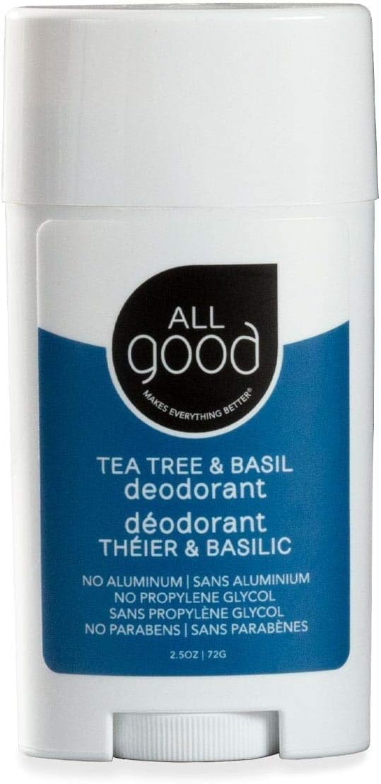 All Good Aluminum Free Deodorant Stick - Natural Deodorant w/Shea Butter & Aloe Vera, Bio-Active Formula, Vegan, Underarm Odor Protection for Men & Women (Tea Tree & Basil)