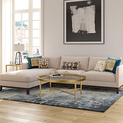 Henn&Hart 36" Wide Round Coffee Table With Glass Top In Brass, Modern Coffee Tables For Living Room, Studio Apartment Essentials #TOP7