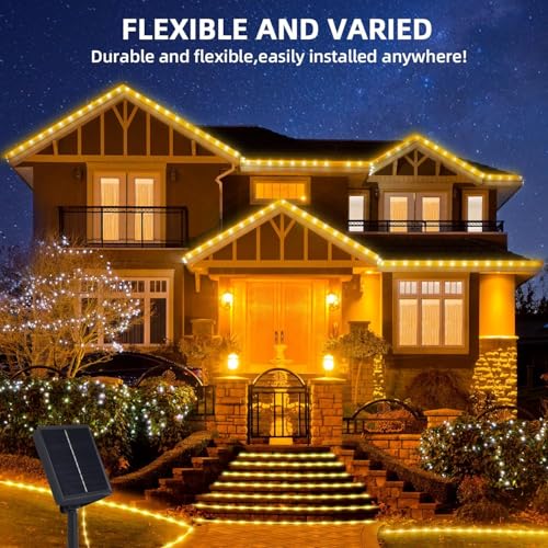 Image of XERGY Solar Outdoor Rope Lights- 50 LED, Auto on /Off, Waterproof Flexible Tube Fairy Lights with 8 Lighting Modes & 8 Hours Timer for Garden, Home, Party & Festival Decoration (5 Meter, Warm White)