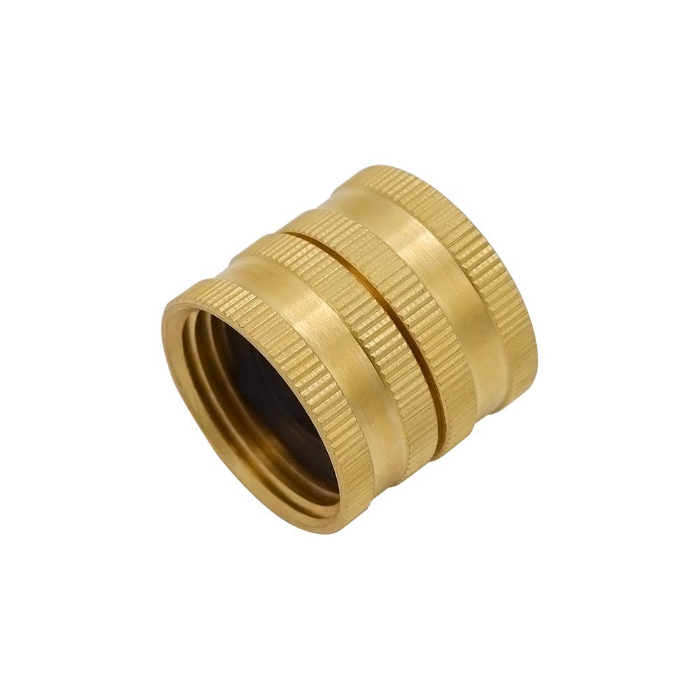 HYDRO MASTER 0713801 Adaptador de manguera de jardín de latón de 3/4 pulgadas, conector rápido hembra doble, latón macizo, paquete de 2