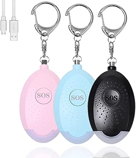 Safesound Personal Alarm Siren Song - 130dB Personal Security Self Defense Alarm Keychain with Emergency LEDlight with USB Rechargeable for Women Girls Elderly and Kids (3 Pack, Pink&Blue&Black)