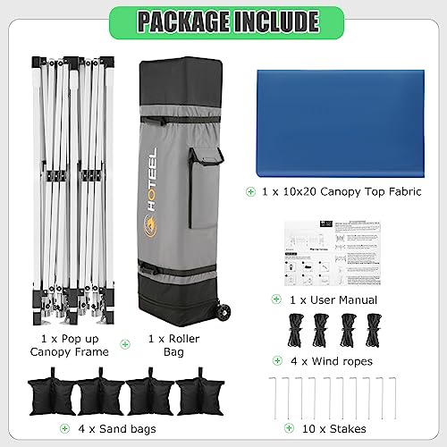 Image of HOTEEL 10x20 Pop Up Canopy Tent, Easy Up Outdoor Party Tent with Wheeled Bag & Curled Edge, Canopy Event Tents for Parties, Wedding, Backyard, Camping, Blue