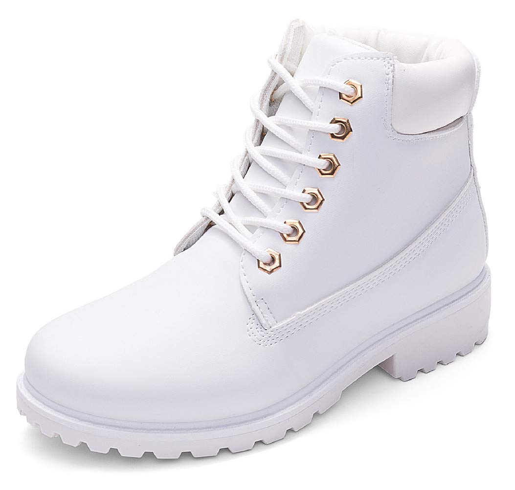 DADAWEN Women's Round Toe Waterproof Lace Up Platform Chunky Low Heel Work Combat Boots Fashion Ankle Booties