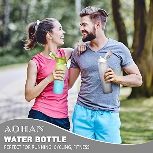 AOHAN Sports Water Bottle 1l, Drinks Bottle with Bottle Brush and Filter, Motivational Water Bottle with Time Markings, Plastic Water Bottles Leakproof for Gym/Running/Cycling/School/Office