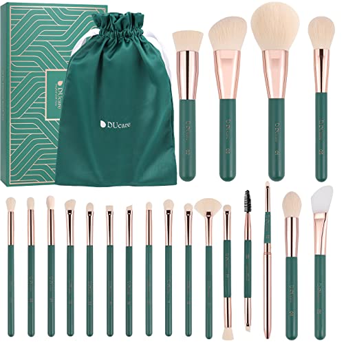 DUcare Professional Makeup Brush set Green Makeup Brushes 20Pcs with Silicone Face Mask Brush Kabuki Foundation Blending Powder Blush Concealers Eyeshadows Brushes