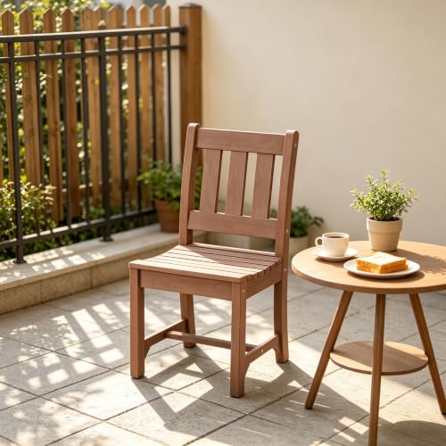 Image of Psilvam Poly Lumber Patio Dining Chair Outdoor Garden Armless Chair, Brown