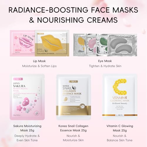 LAIKOU Face Mask Skincare Set, 24 Pcs Pamper Gifts for Women, 3 x Face Masks, 5 x Sleeping Masks, 6 x Mud Masks, 4 x Face Creams, 4 x Eye & 2 x Lip Masks, Care Package Gift Sets for Her Teenage Girls - Image 4