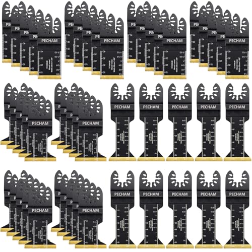 PECHAM 50PCS Titanium Oscillating tool Accessories, Universal Quick Release Multitool Blades Kit for Cutting for Hard Material Nails Wood Plastic Fit Dewalt Milwaukee More Oscillating Tools