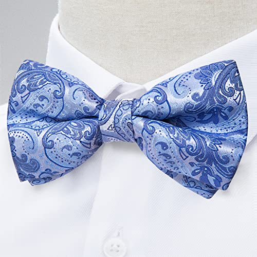 Image of DiBanGu Paisley Pre-Tied Bow Ties for Men Silk Adjustable Bowtie and Pocket Square Cufflinks for Wedding Party