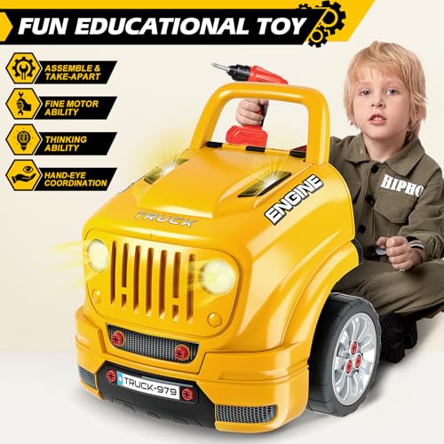 Jumlys Toys for 3, 4, 5, 6, 7, 8 Years Old Boys, Large Truck Engine Toys for Kids 3-5, 5-8 Years Old, Mechanic Repair Set with Electric Drill, Big Truck Builder Kit, Ideal Christmas, Birthday Gifts