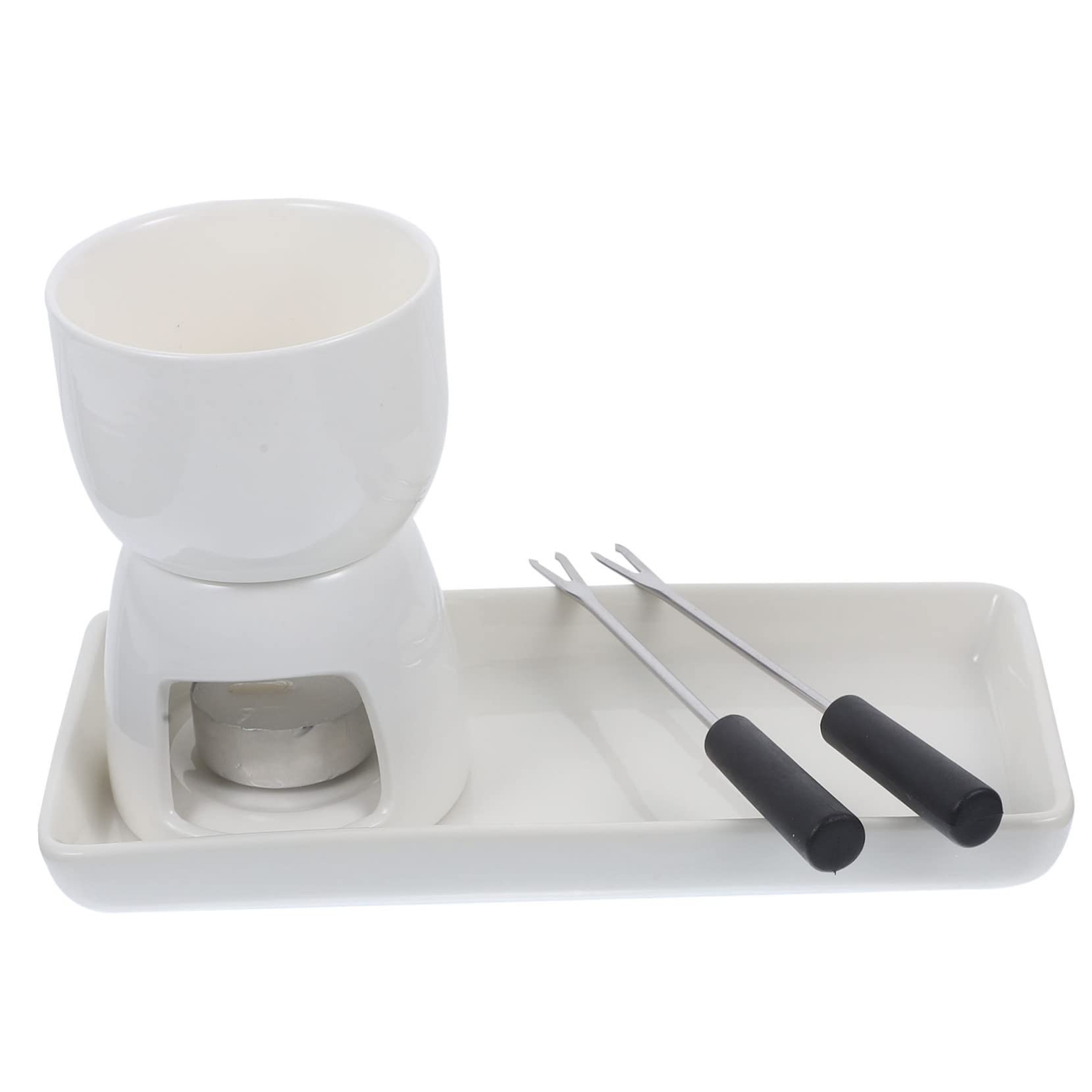 COLLBATH 1set Ceramic Chocolate Fondue Base Forks Sturdy Melting Pot for Cheese and Chocolate Dipping Easy to Use and Store for Parties and Family Gatherings