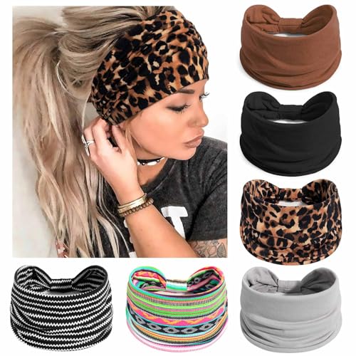 Image of Awumbuk Wide Headbands for Women Knotted No Slip Head Bands Soft Turban Headband Hair Accessories Boho African Solid Color Head Wraps for Women Yoga Workout Pack of 6