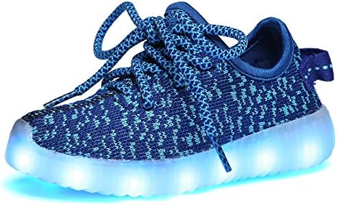 Fluorescent luminous shoes Shiny Night LED Shoes Light Up USB Charging Flashing Sneakers for KIDS BOYS GIRLS(Blue 1 M US Little Kid)