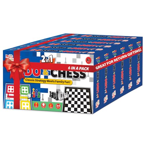 Image of 2 in 1 Ludo and Chess Board Game Set for Kids (Pack of 6) | 11 inchx11 inch Foldable Game Board with Pawns | Birthday Return Gifts for Kids Ages 6 7 8 9 10 11 12 | Gifting Set