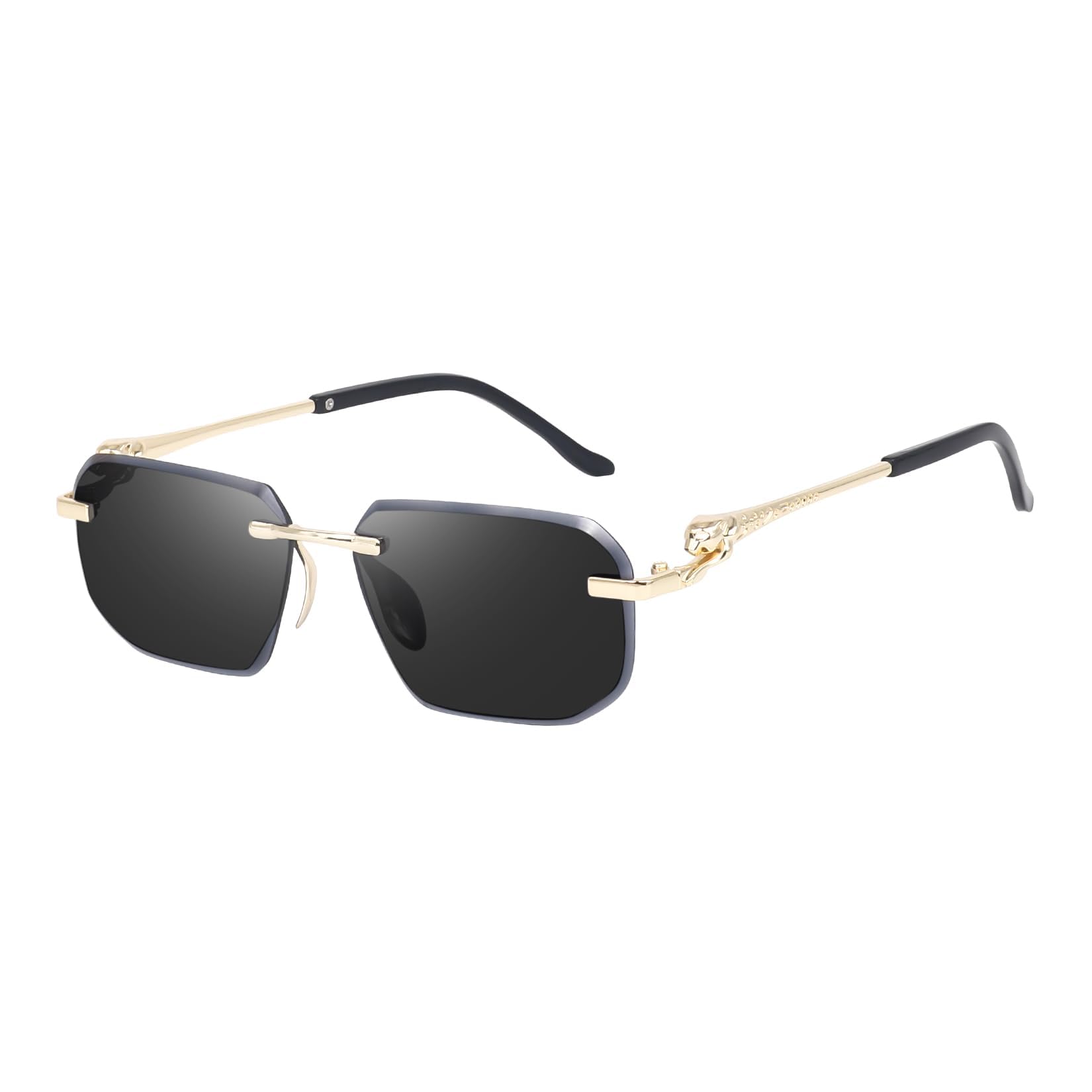 UV Protected Retro Rectangular Rimless Sunglasses for Men and Women-image-12