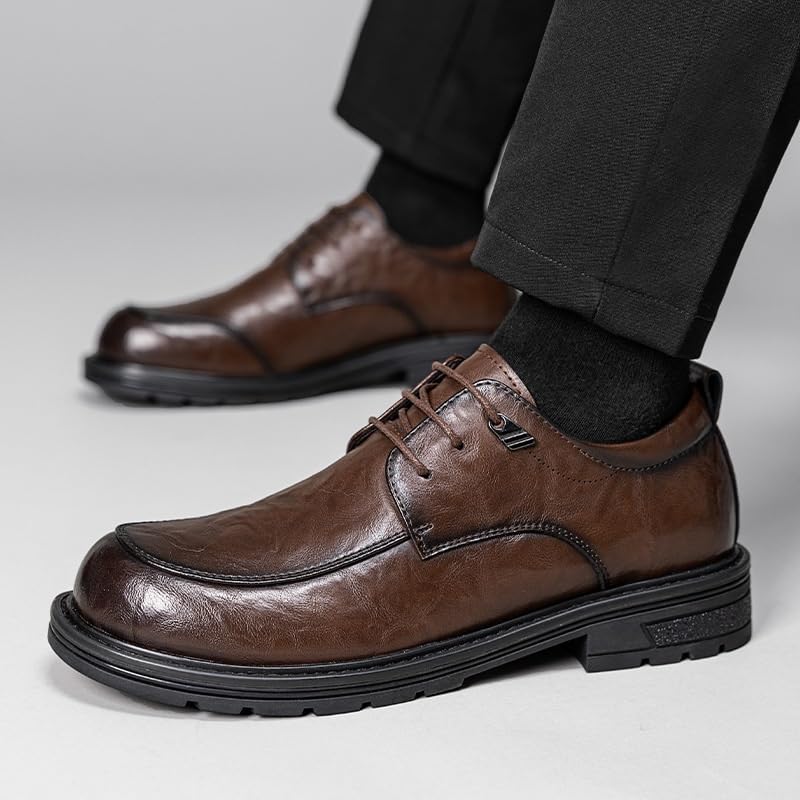 Men Formal Shoes Dress Oxford Lace-up Anti-Slip Rubber Sole Block Heel Business Prom Wingtip Synthetic Leather3